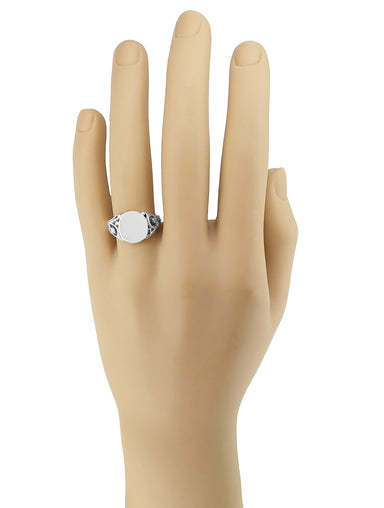 Men's Antique Design Baroque Filigree Victorian Oval Signet Ring in White Gold - alternate view