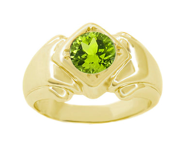 Free Form Art Deco Men's Peridot Ring in 14 Karat Yellow Gold