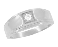 1950's Design Men's Mid Century Retro Moderne Diamond Ring in White Gold