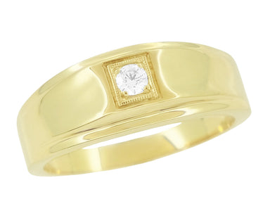 Yellow Gold Men's 1950's Retro Moderne Diamond Ring - Natural or Lab Grown Diamond