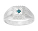 Mens Tiered Art Deco Blue Diamond Ring in 14 Karat White Gold