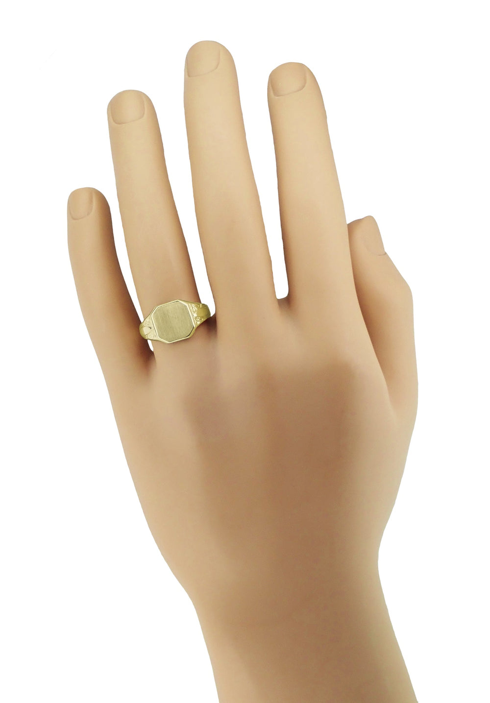 Men's Victorian Square Signet Ring in Yellow Gold with Engraved Shoulders - Item: MR119Y10 - Image: 5