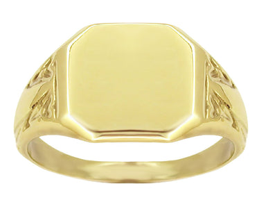 Men's Victorian Square Signet Ring in Yellow Gold with Engraved Shoulders