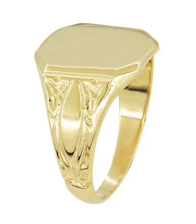 Men's Victorian Square Signet Ring in Yellow Gold with Engraved Shoulders - alternate view