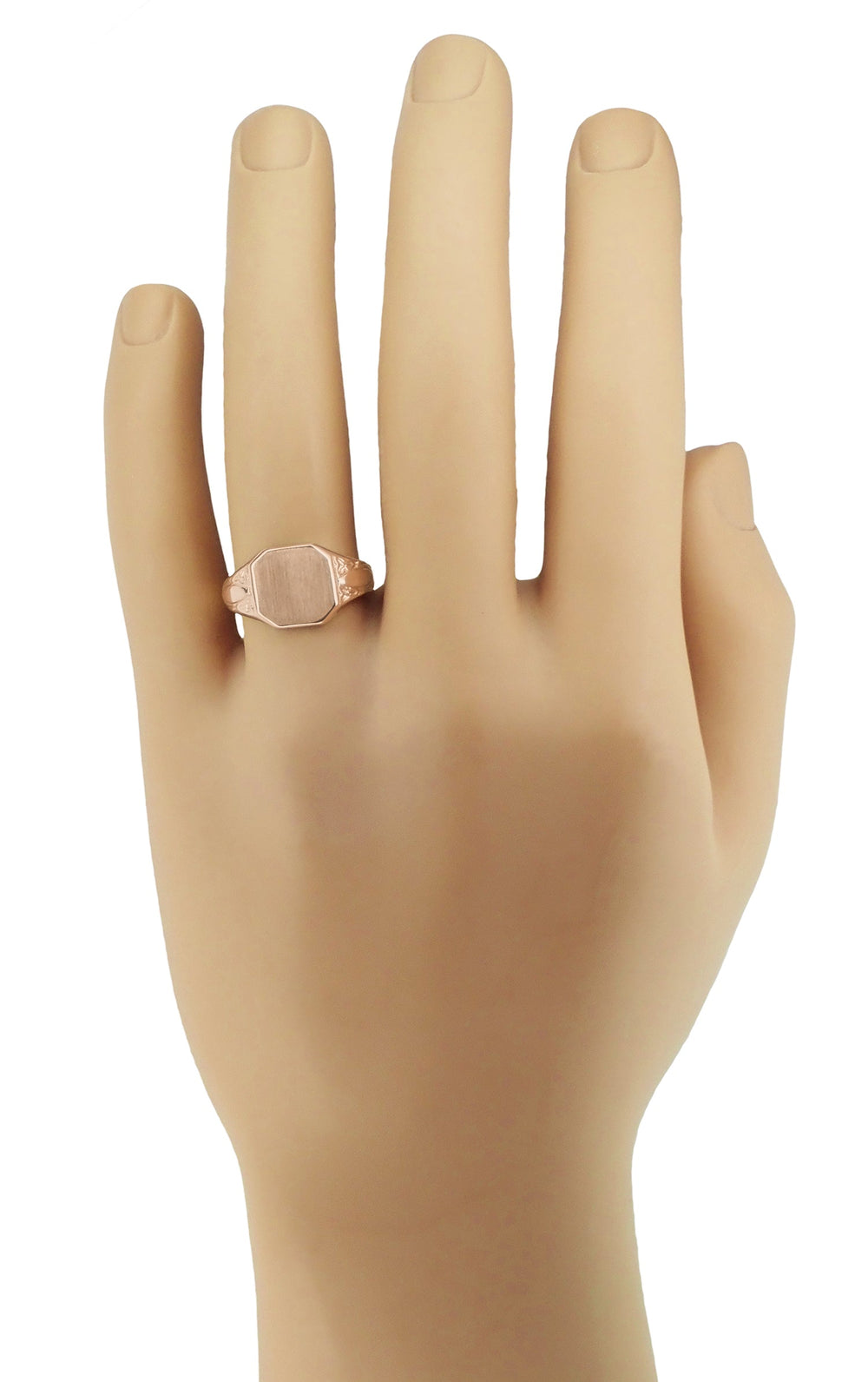 Victorian Nature Engraved Rose Gold Square Signet Ring - Item: MR119R - Image: 5