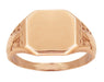 Victorian Nature Engraved Rose Gold Square Signet Ring