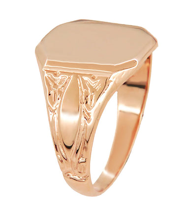 Victorian Nature Engraved Rose Gold Square Signet Ring - alternate view