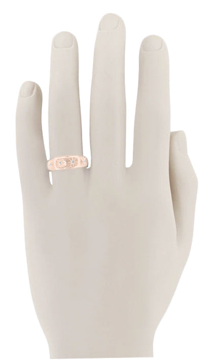 Mid Century Modern Rose Gold Diamond Starburst Tapered Men's Wedding Band - Item: MR122R-LC - Image: 2