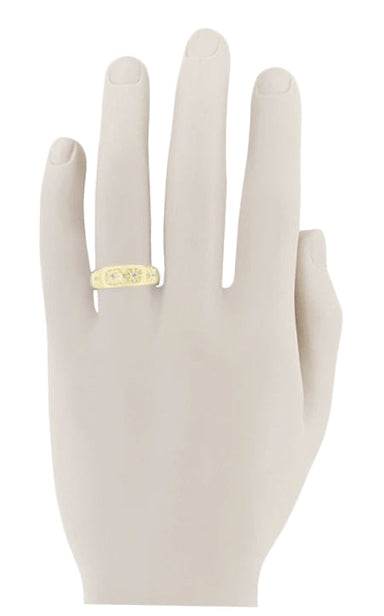 1950's Retro Modern Yellow Gold Tapered Starburst Diamond Wedding Band for a Man - alternate view