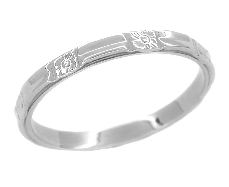 2.5mm Wide Art Deco 1930s Vintage Geometric Flowers Wedding Ring