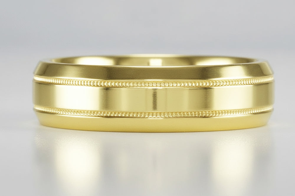 Mens 1960's Vintage Style Double Milgrain Center Wedding Band in Yellow Gold - 6mm - Item: R1263Y10 - Image: 7