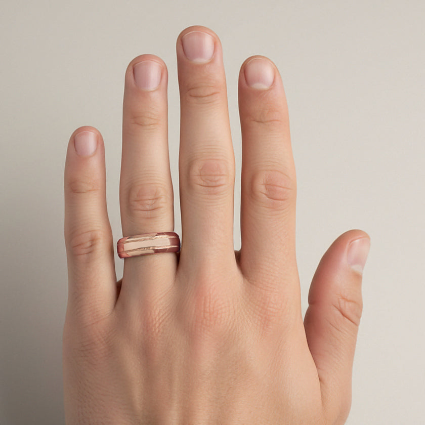 Men's 6mm Rose Gold Wedding Band with Double Milgrain - Vintage 1960's Style - Item: R1263R10 - Image: 5
