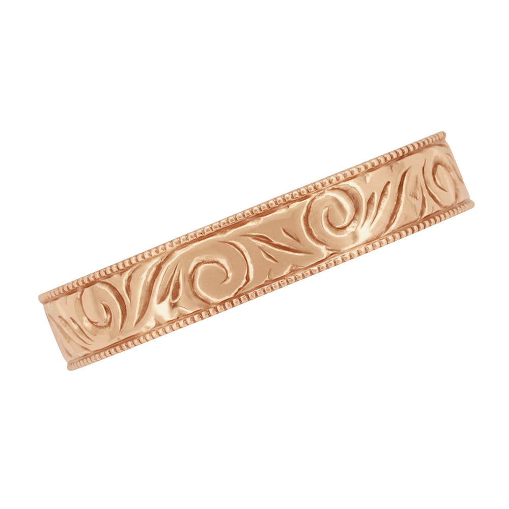 Men's Art Deco Scrolls Engraved Wedding Band in 14 Karat Rose Gold - Item: WR199MR - Image: 4