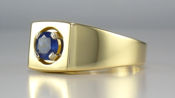 Men's Royal Blue Sapphire Ring in 14 Karat Yellow Gold - Item: MR102 - Image: 4