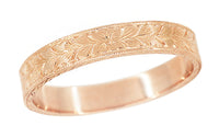 Mens Antique Style Art Deco Engraved Wheat Wedding Ring in 14 Karat Rose Gold - 4mm