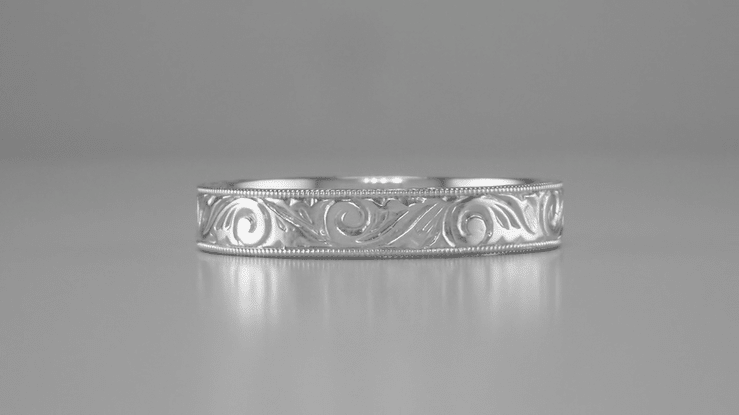 Men's Art Deco Scrolls Engraved 4mm Wide Wedding Band in Platinum - Item: WR199MP - Image: 7