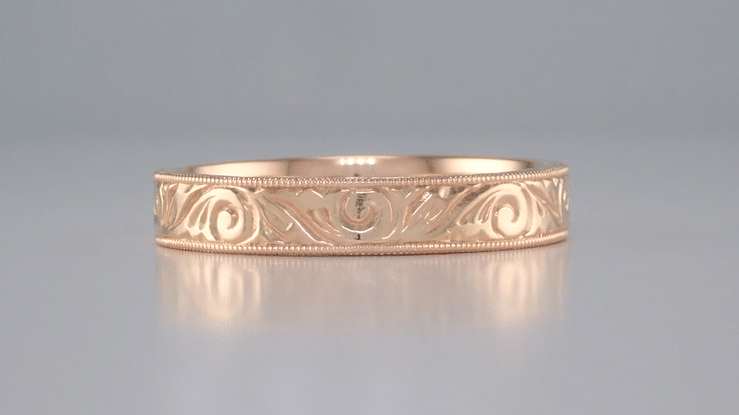 Men's Art Deco Scrolls Engraved Wedding Band in 14 Karat Rose Gold - Item: WR199MR - Image: 7