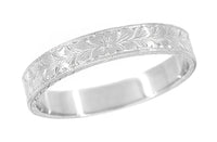 Mens Art Deco Vintage Design Engraved Wheat Wedding Ring in 10K, 14K, or 18K White Gold