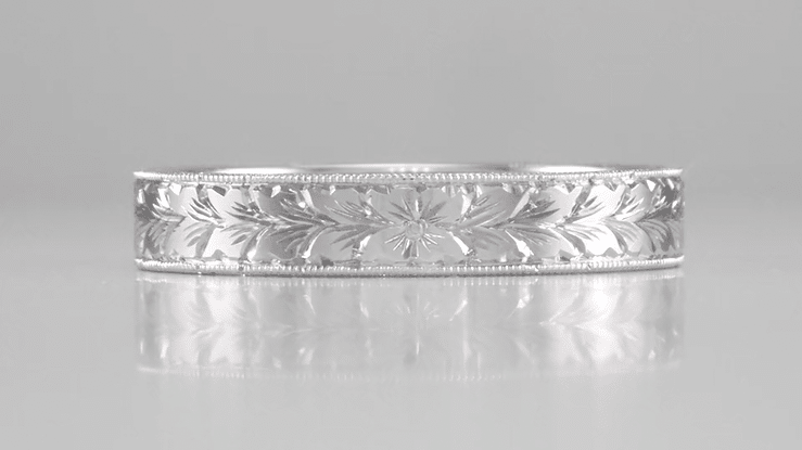 Mens Art Deco Vintage Design Engraved Wheat Wedding Ring in 10K, 14K, or 18K White Gold - Item: MR858W10ND - Image: 4