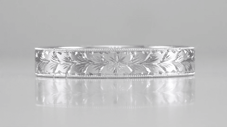 Mens Art Deco Vintage Style Engraved Wheat Wedding Ring in Platinum - Item: MR858PND - Image: 4