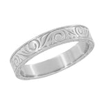 Men's Art Deco Scrolls Engraved 4mm Wide Wedding Band in Platinum