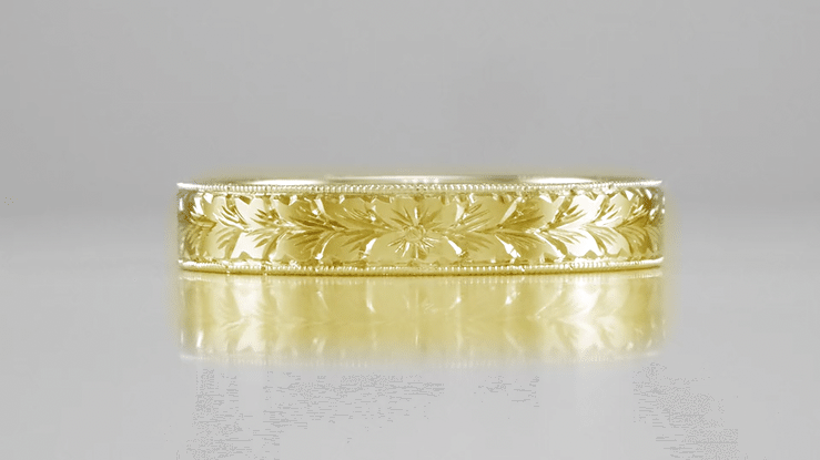 Mens Yellow Gold Antique Style 4mm Wide Art Deco Wheat Engraved Wedding Ring - 10K, 14K or 18K Gold - Item: MR858Y10ND - Image: 5