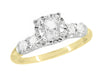 Mid Century Mixed Metal Certified Diamond Engagement Ring in Two Tone 14 Karat White and Yellow Gold