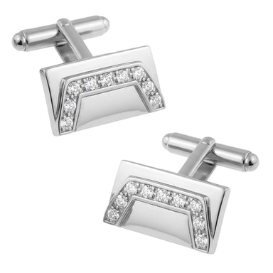 1950's Design Geometric Rectangular Solid Sterling Silver Mid Century Modern Cufflinks with Cubic Zirconia