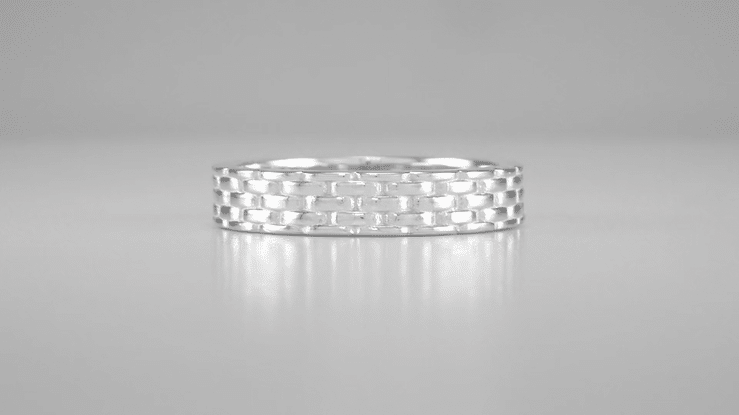 Mid Century Modern Platinum Basket Weave Wedding Ring - 4mm Wide - Item: R271P - Image: 3