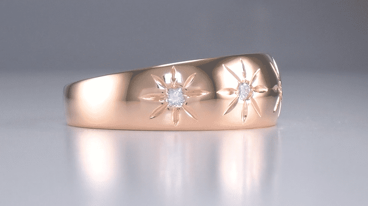 Mid Century Modern Rose Gold Diamond Starburst Tapered Men's Wedding Band - Item: MR122R-LC - Image: 3
