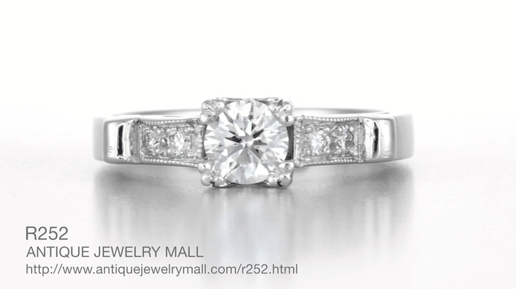 Mid Century Modern Scrolls Vintage Inspired Diamond Engagement Ring in Platinum - Item: R252 - Image: 4