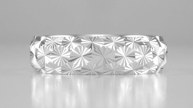 Mid Century Modern Vintage Starbursts Engraved Wedding Band in 10K or 14K White Gold - 6mm Wide - Item: R861W10 - Image: 4