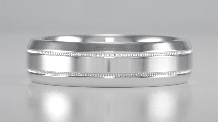 Mid Century Modern Men's Double Milgrain Center Wedding Band in White Gold - 6mm Wide - 10K, 14K or 18K - Item: R1263W10 - Image: 6