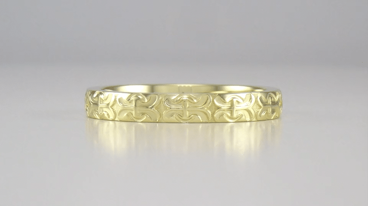 Mid Century Modern Yellow Gold Anchor and Cross Wedding Band - 3mm Wide - Item: R667Y10 - Image: 4
