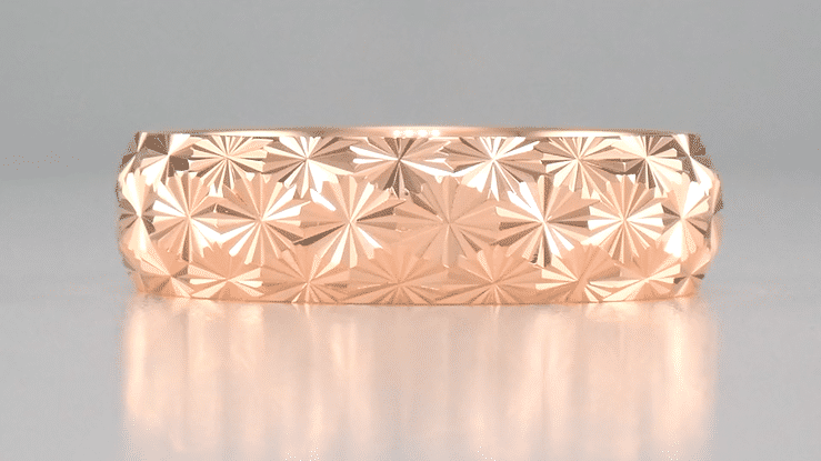 Mid Century Modern Engraved Starbursts Wedding Band in 14 Karat Rose Gold - 6mm Wide - Item: R861R - Image: 4