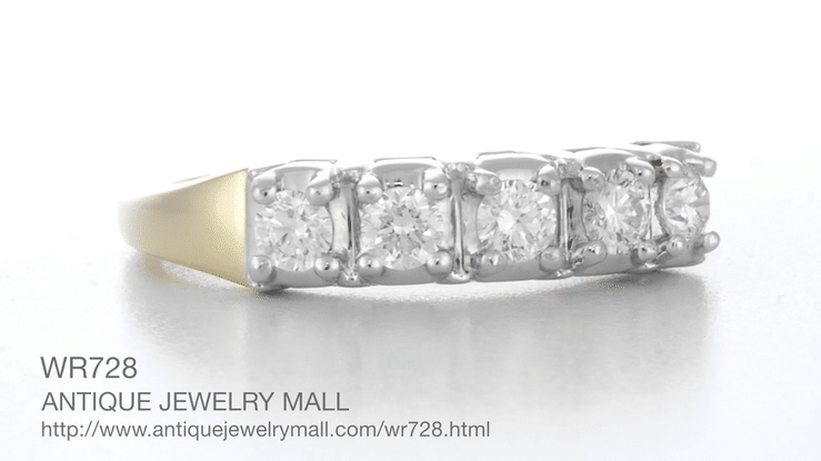 Mid Century Straightline Diamond Wedding Ring in White and Yellow Gold Mixed Metals - Item: WR728K10-LC - Image: 5