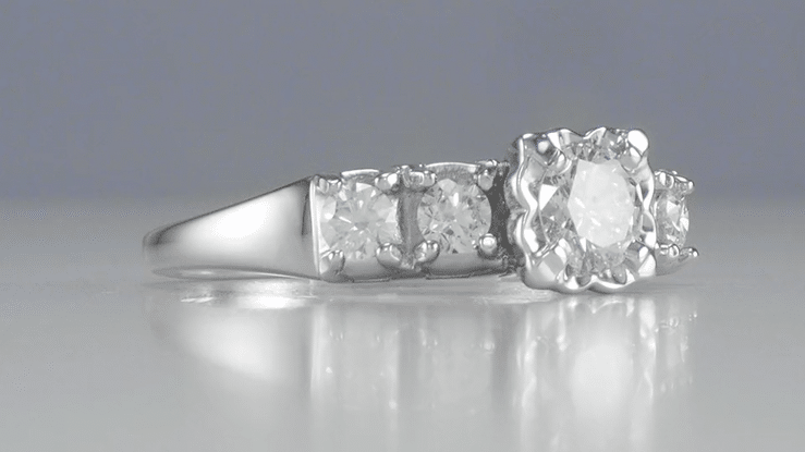 Mid Century 1950's Vintage Style Diamond Engagement Ring in 14 Karat White Gold - Item: R728WD50 - Image: 7