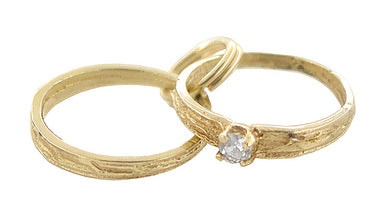 Miniature Vintage Bridal Ring Set Charm in 14 Karat Yellow Gold - Engagement & Wedding Ring