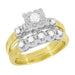 Lucky Clover Vintage 1950s Mixed Metals Yellow & White Gold Diamond Wedding & Engagement Ring Set