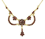Victorian Bohemian Garnet Teardrop Necklace in Sterling Silver and Yellow Gold Vermeil - 16"