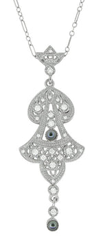 Edwardian Pearl Lavalier Drop Pendant Necklace in Sterling Silver
