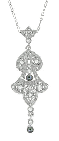 Edwardian Pearl Lavalier Drop Pendant Necklace in Sterling Silver