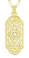 Geometric Art Deco Filigree White Sapphire Necklace Pendant in Yellow Gold Over Solid Sterling Silver