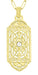 Geometric Art Deco Filigree White Sapphire Necklace Pendant in Yellow Gold Over Solid Sterling Silver