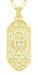 Geometric Art Deco Filigree White Sapphire Necklace Pendant in Yellow Gold Over Solid Sterling Silver