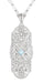 Art Deco Floral Filigree Aquamarine Pendant Necklace in Sterling Silver with Diamonds