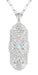 Art Deco Floral Filigree Aquamarine Pendant Necklace in Sterling Silver with Diamonds
