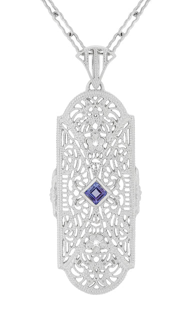 1920s Filigree North South Antique Tanzanite Pendant in Sterling Silver - N151TA