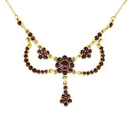 Victorian Bohemian Garnets Teardrop Necklace in Sterling Silver with Yellow Gold Vermeil - 16"