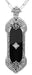 Filigree Onyx and Diamond Edwardian Pendant to Pin Convertible Necklace in Sterling Silver